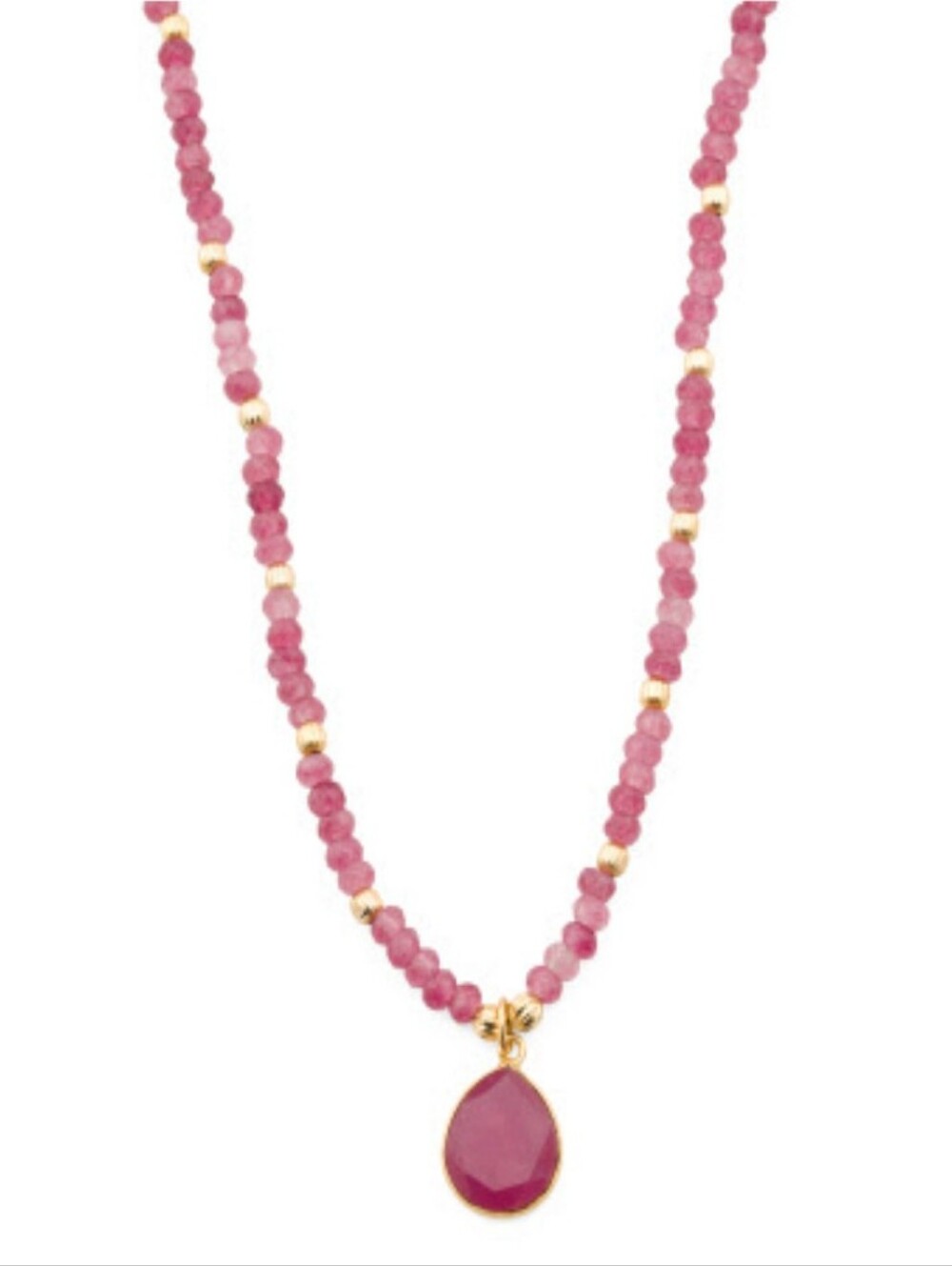 Pink Onyx Beaded Teardrop Pendant Necklace